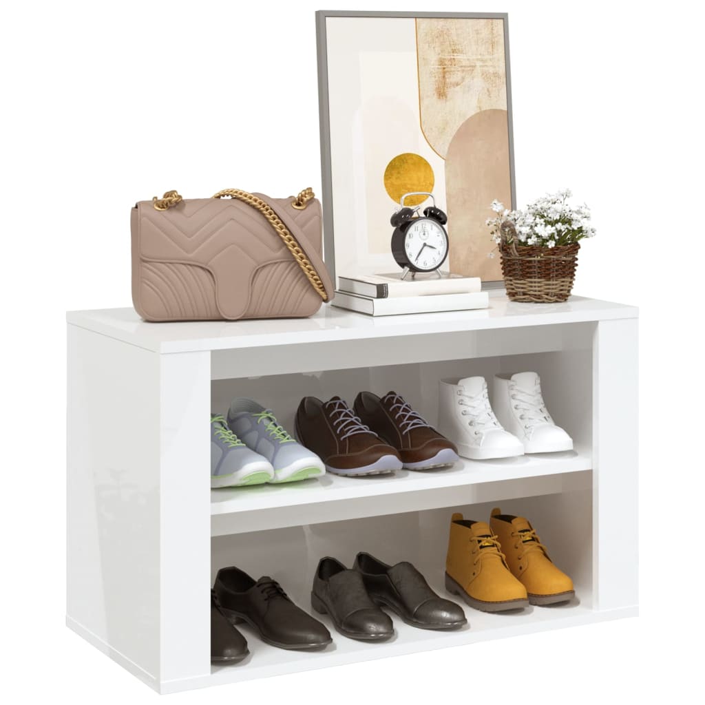 vidaXL Suport pantofi, alb extralucios, 75x35x45 cm, lemn prelucrat