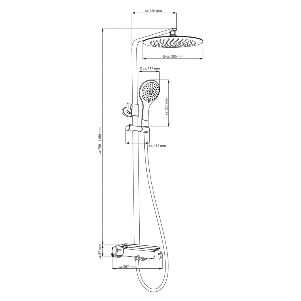 EISL Set duș deasupra capului/mixer termostatic „GRANDE VITA” alb crom