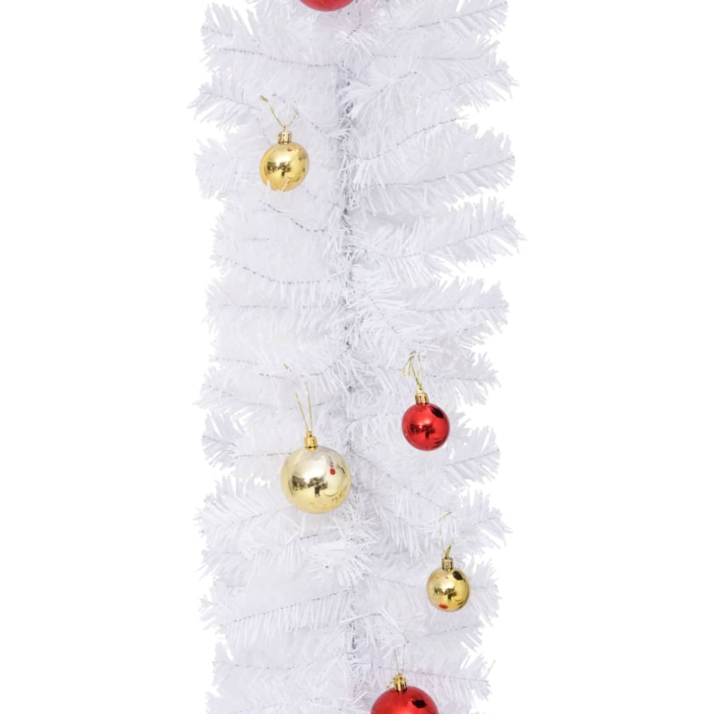 vidaXL Ghirlandă de Crăciun decorată cu globuri, alb, 10 m