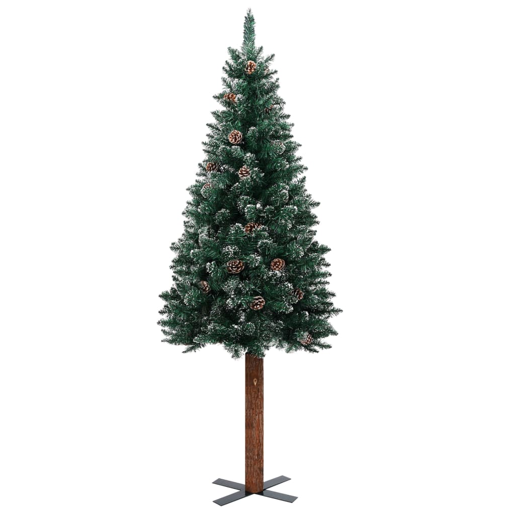 vidaXL Pom Crăciun artificial subțire, lemn și zăpadă, verde, 180 cm