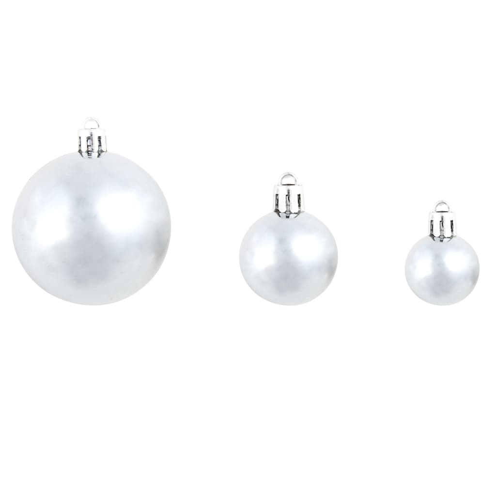 vidaXL Set globuri de Crăciun 100 de piese, 3/4/6 cm, alb/gri