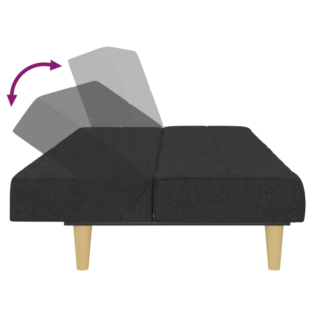 vidaXL Canapea extensibilă cu 2 locuri, negru, material textil