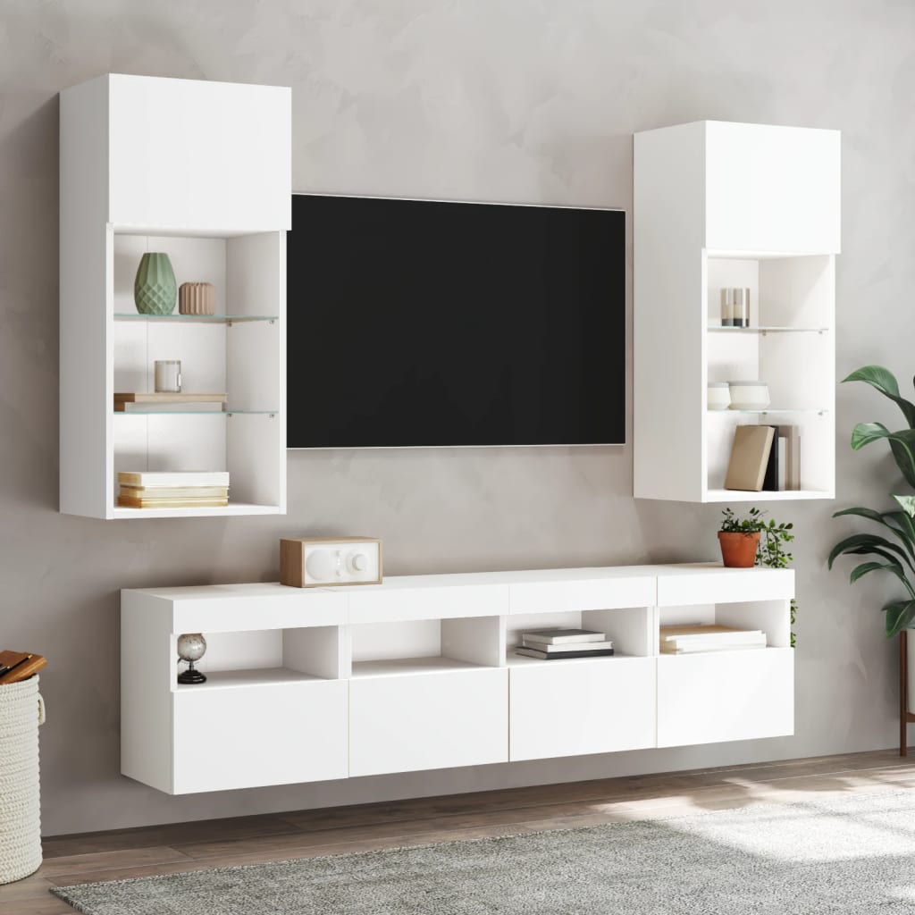 vidaXL Comodă TV de perete cu lumini LED, alb, 40x30x40 cm