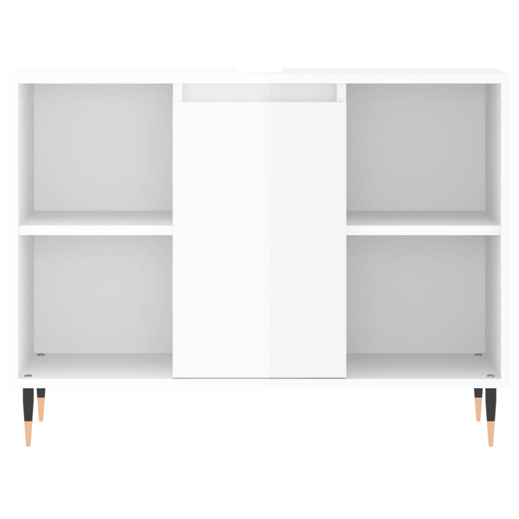 vidaXL Set mobilier de baie, 3 piese, alb extralucios, lemn compozit