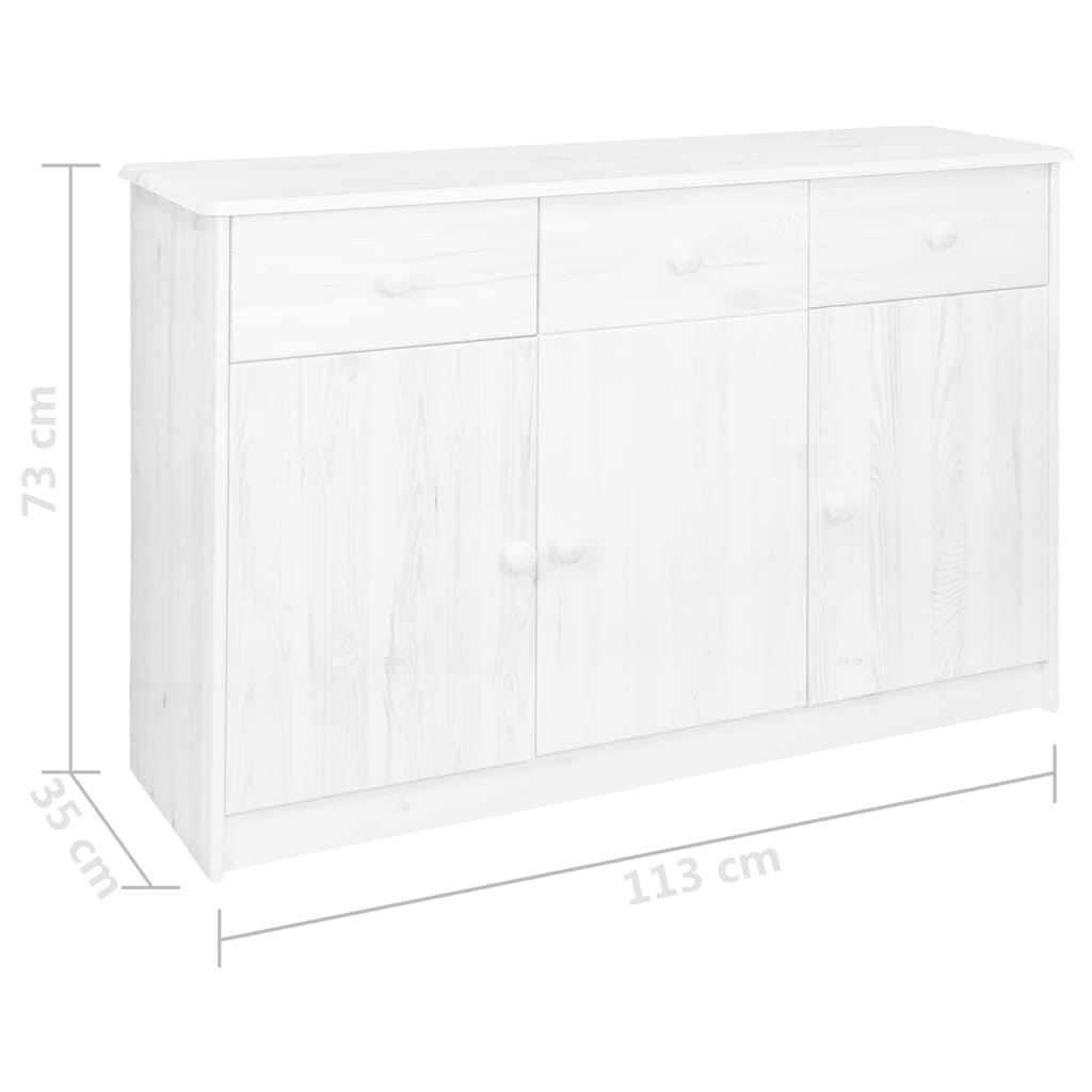 vidaXL Servantă cu 3 sertare, alb, 113x35x73 cm, lemn masiv pin
