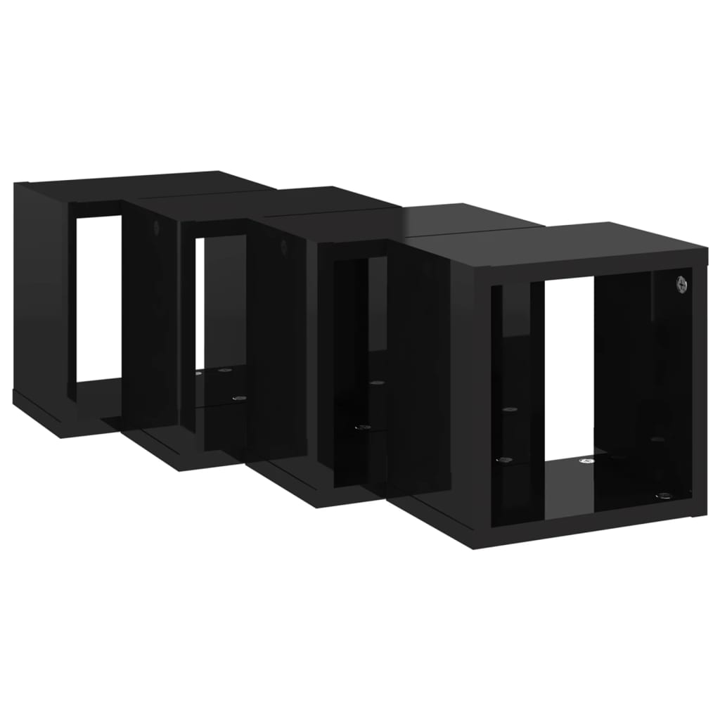 vidaXL Rafturi de perete cub 4 piese negru extralucios 22x15x22 cm PAL