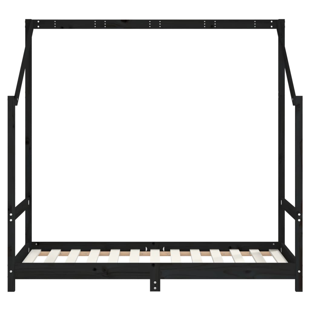 vidaXL Cadru de pat pentru copii, negru, 80x160 cm, lemn masiv de pin