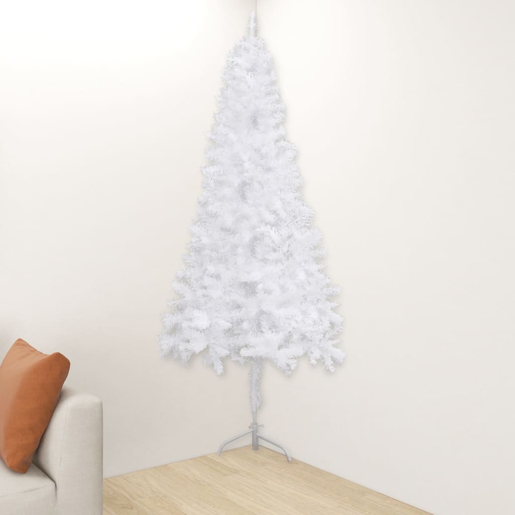 vidaXL Brad Crăciun de colț artificial pre-iluminat, alb, 150 cm, PVC