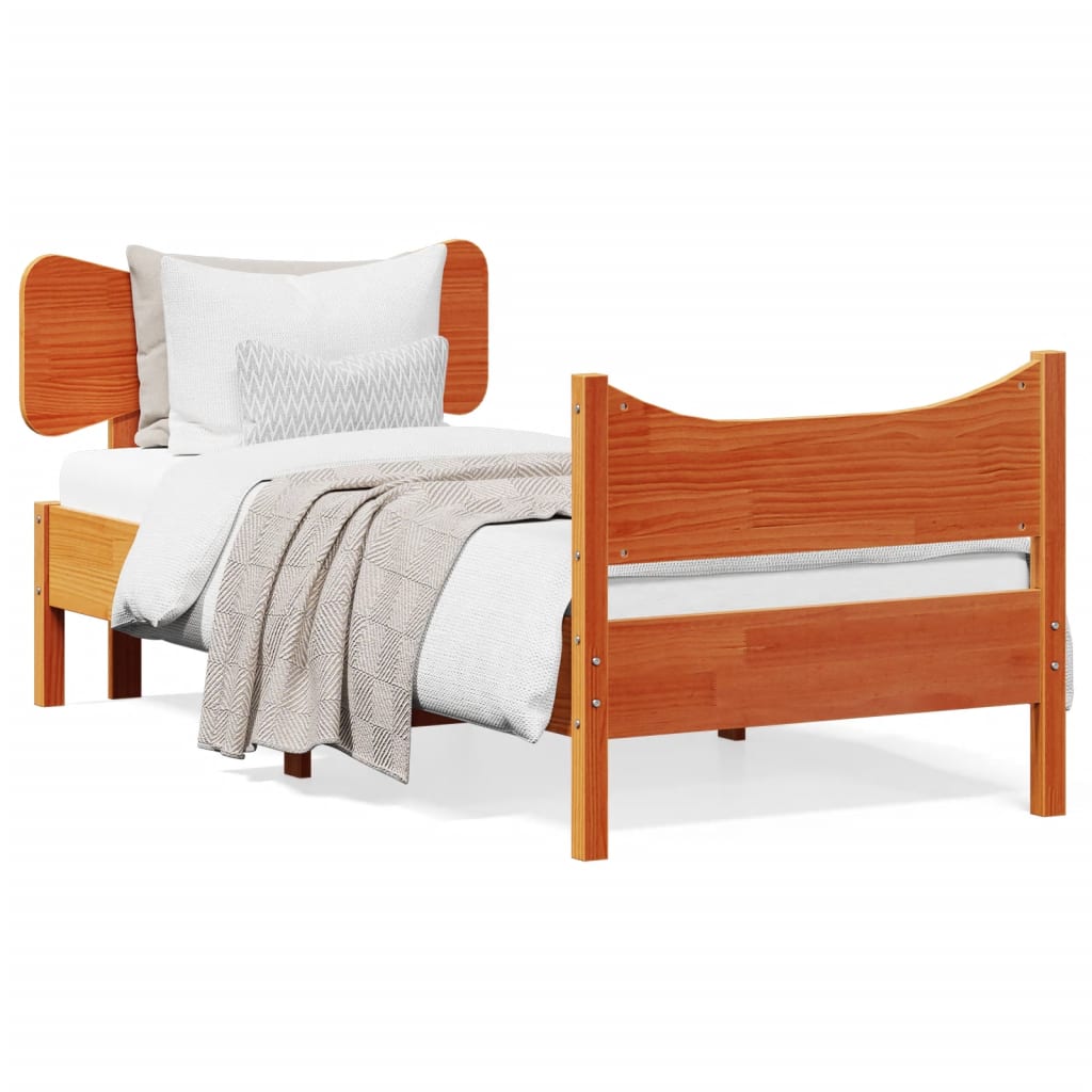 vidaXL Cadru de pat cu tăblie, maro ceruit, 90x190 cm, lemn masiv pin
