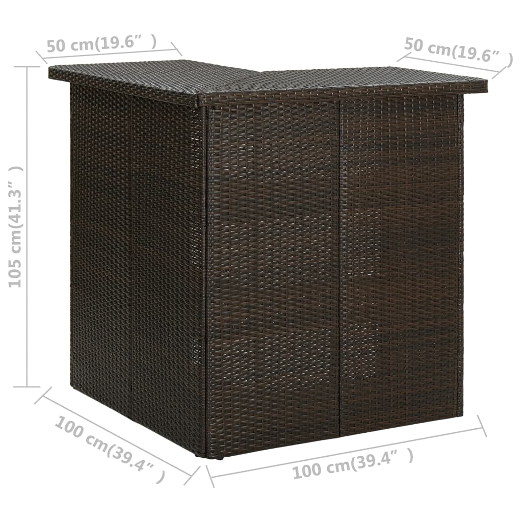 vidaXL Masă de bar colțar, maro, 100 x 50 x 105 cm, poliratan