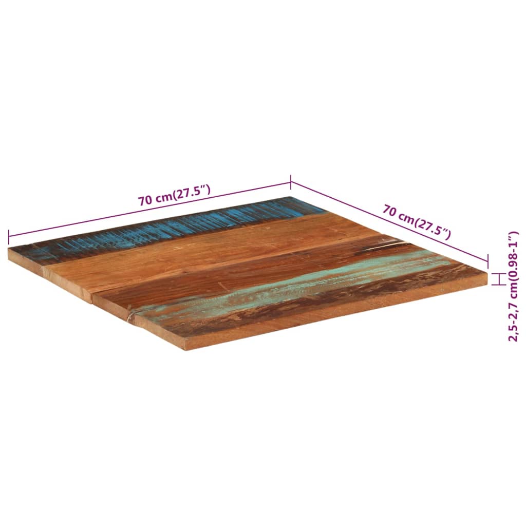 vidaXL Blat de masă pătrat, 70 x 70 cm, lemn masiv reciclat, 25-27 mm