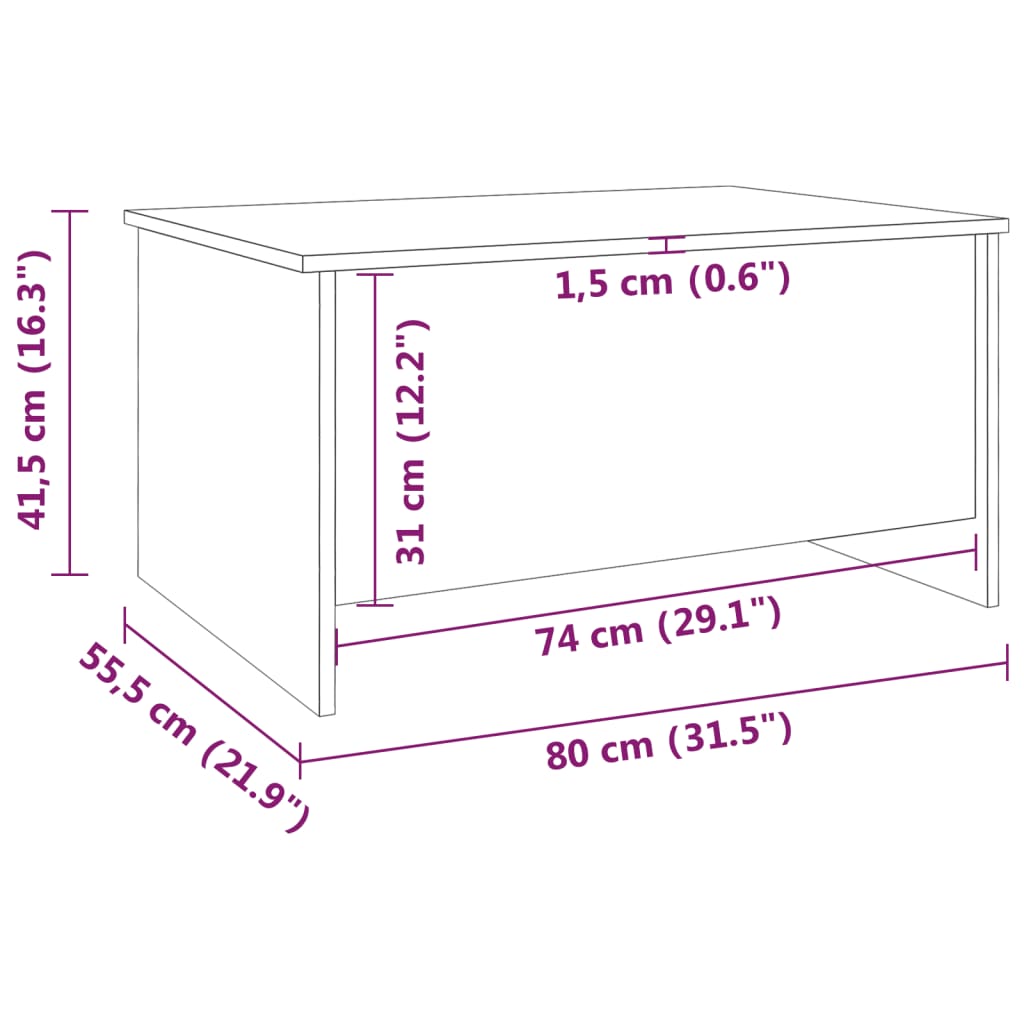 vidaXL Măsuță de cafea, gri beton, 80x55,5x41,5 cm, lemn prelucrat