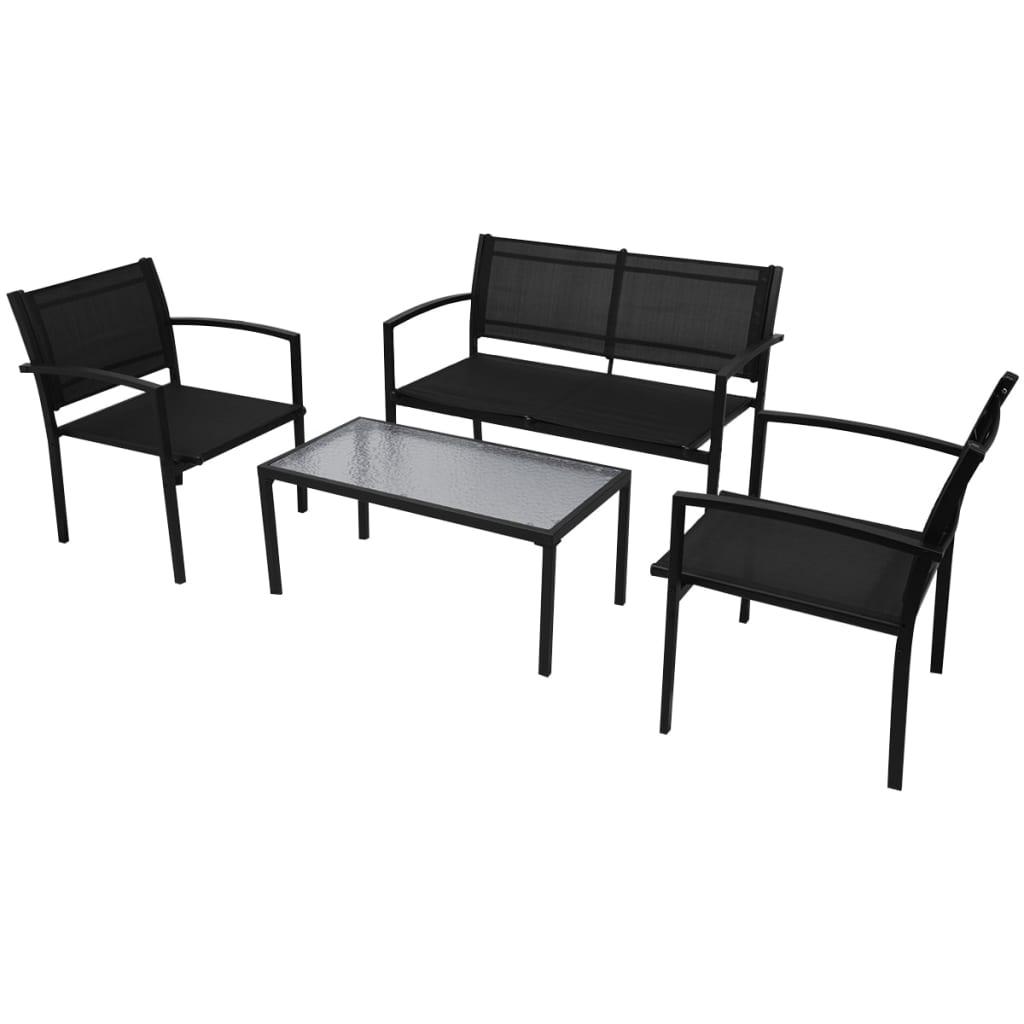 vidaXL Set mobilier de grădină, 4 piese, negru, textilenă