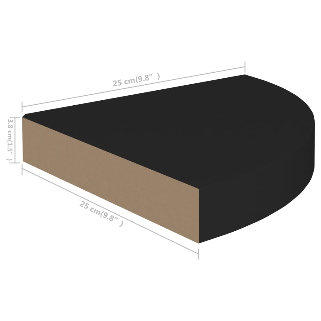 vidaXL Rafturi colț de perete, 2 buc., negru, 25x25x3,8 cm, MDF