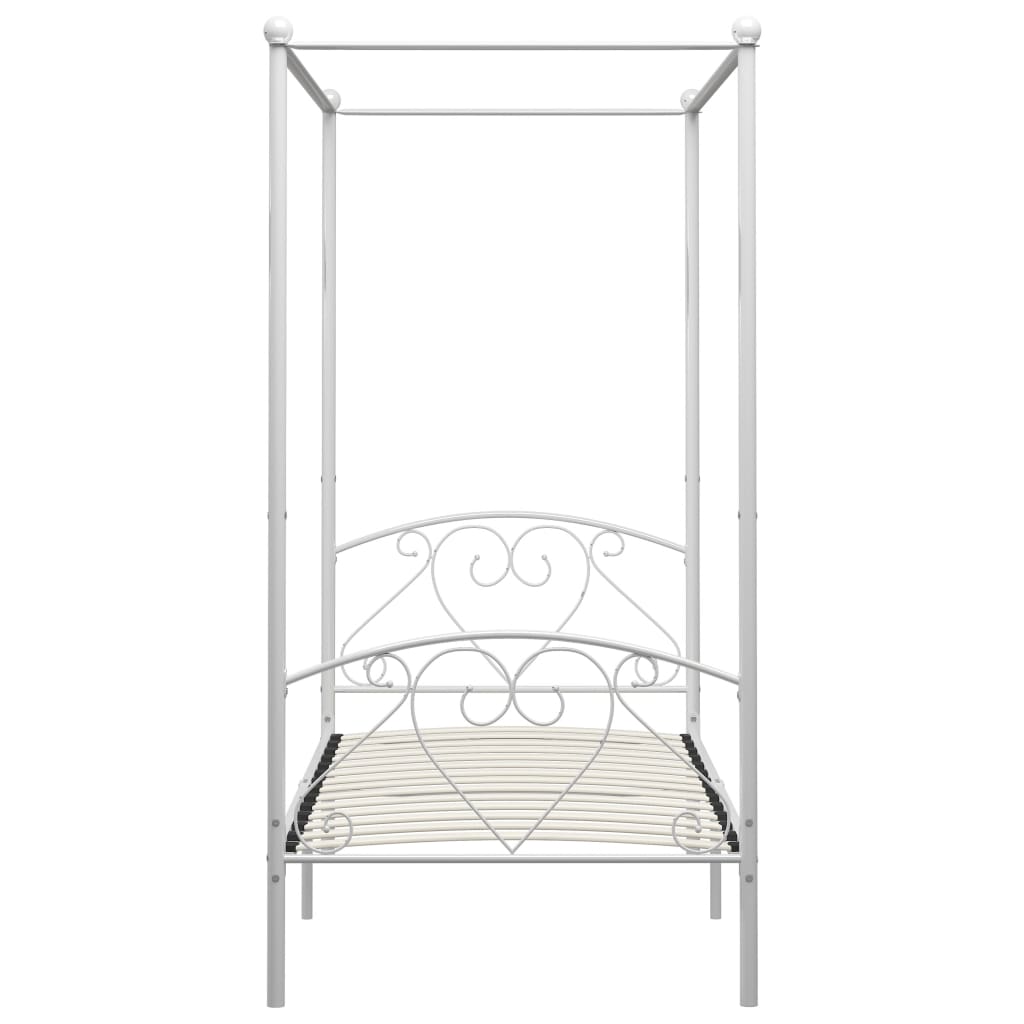 vidaXL Cadru de pat cu baldachin, alb, 100 x 200 cm, metal