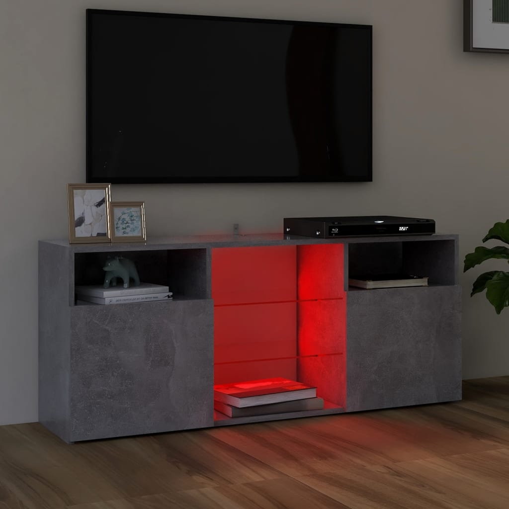 vidaXL Comodă TV cu lumini LED, gri beton, 120x30x50 cm
