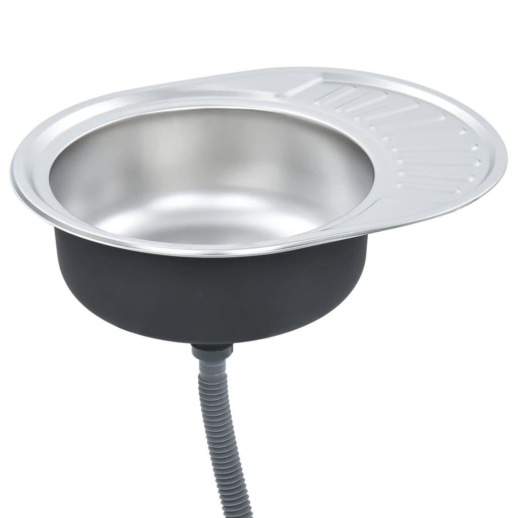 vidaXL Chiuvetă de bucătărie cu sită și sifon, oțel inoxidabil, oval