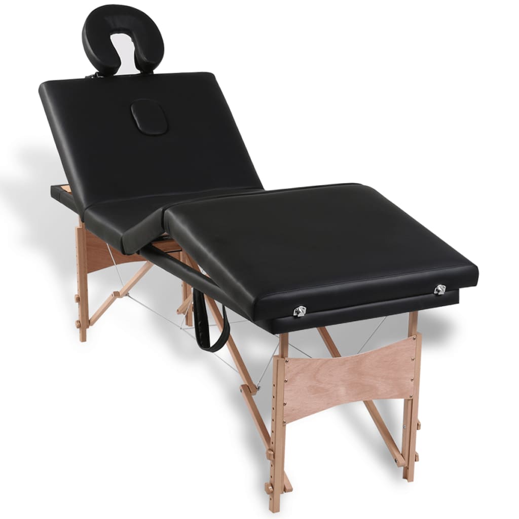 vidaXL Masă de masaj pliabilă, 4 zone, negru, cadru din lemn