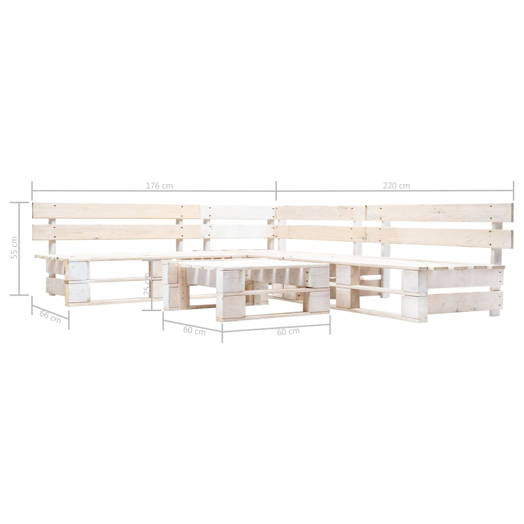 vidaXL Set mobilier de grădină din paleți, 4 piese, alb, lemn