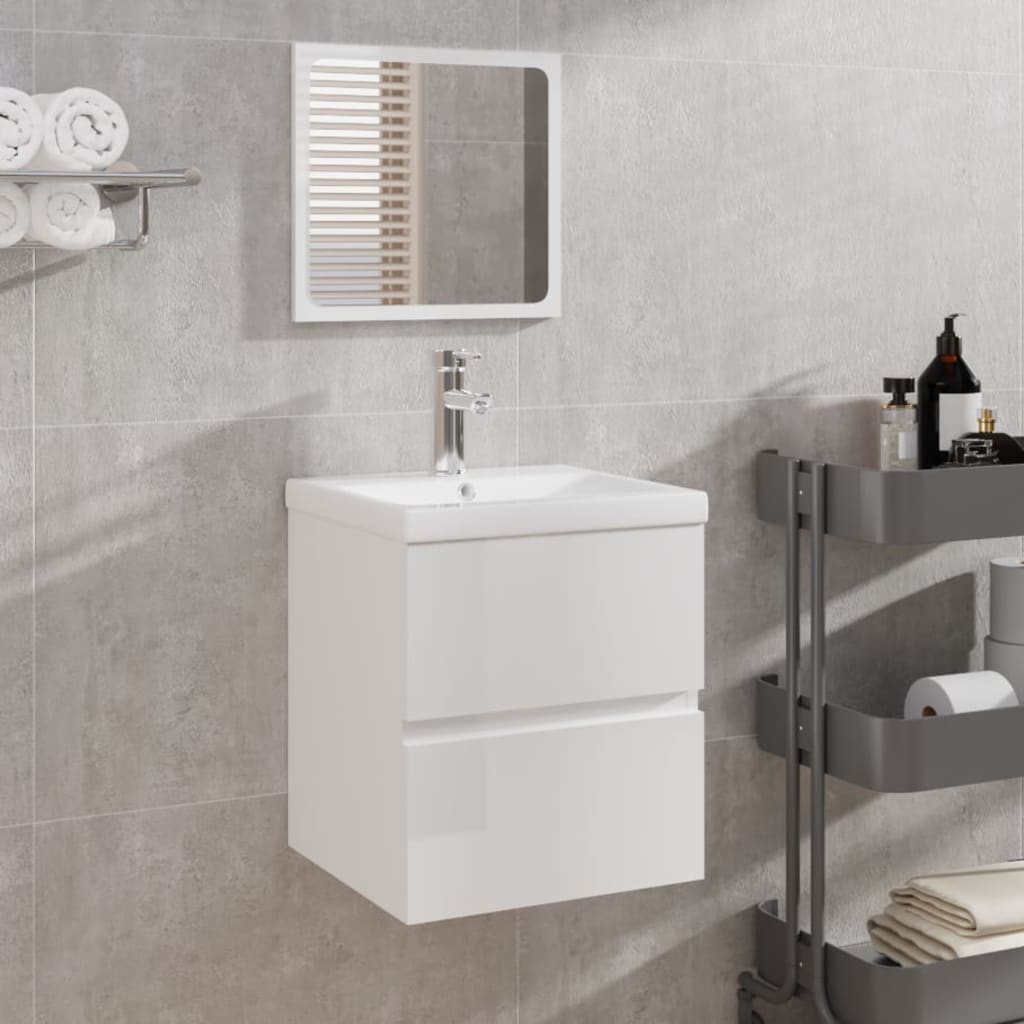 vidaXL Dulap cu chiuvetă de baie și oglindă, alb extralucios