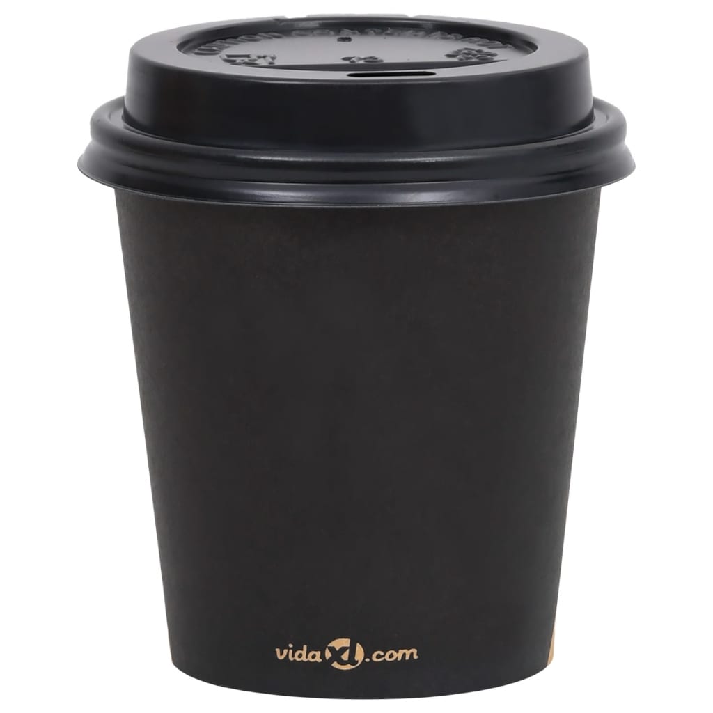 vidaXL Pahare de cafea de hârtie cu capace, 1000 buc., negru, 200 ml