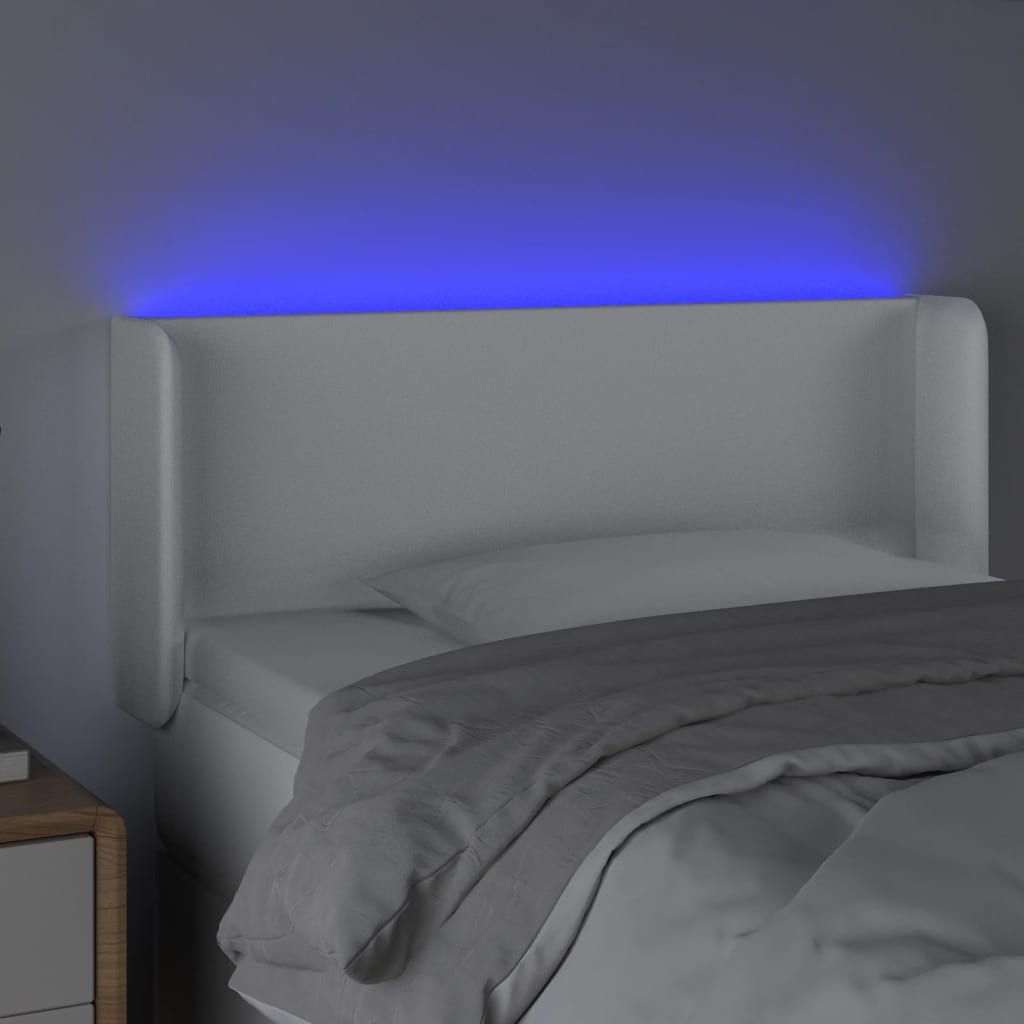 vidaXL Tăblie de pat cu LED, alb, 103x16x78/88 cm, piele ecologică