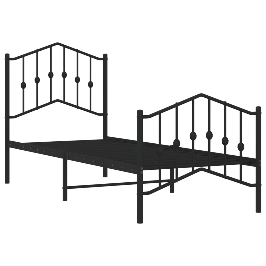 vidaXL Cadru pat metalic cu tăblii de cap/picioare , negru, 75x190 cm