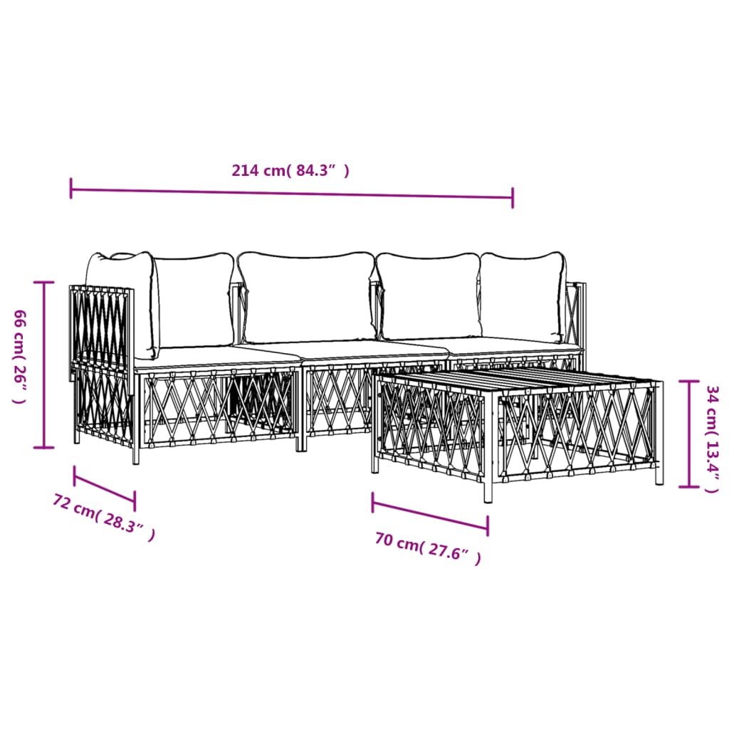 vidaXL Set mobilier de grădină, cu perne, antracit, 4 piese, oțel