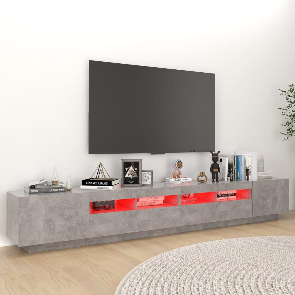 vidaXL Comodă TV cu lumini LED, gri beton, 260x35x40 cm