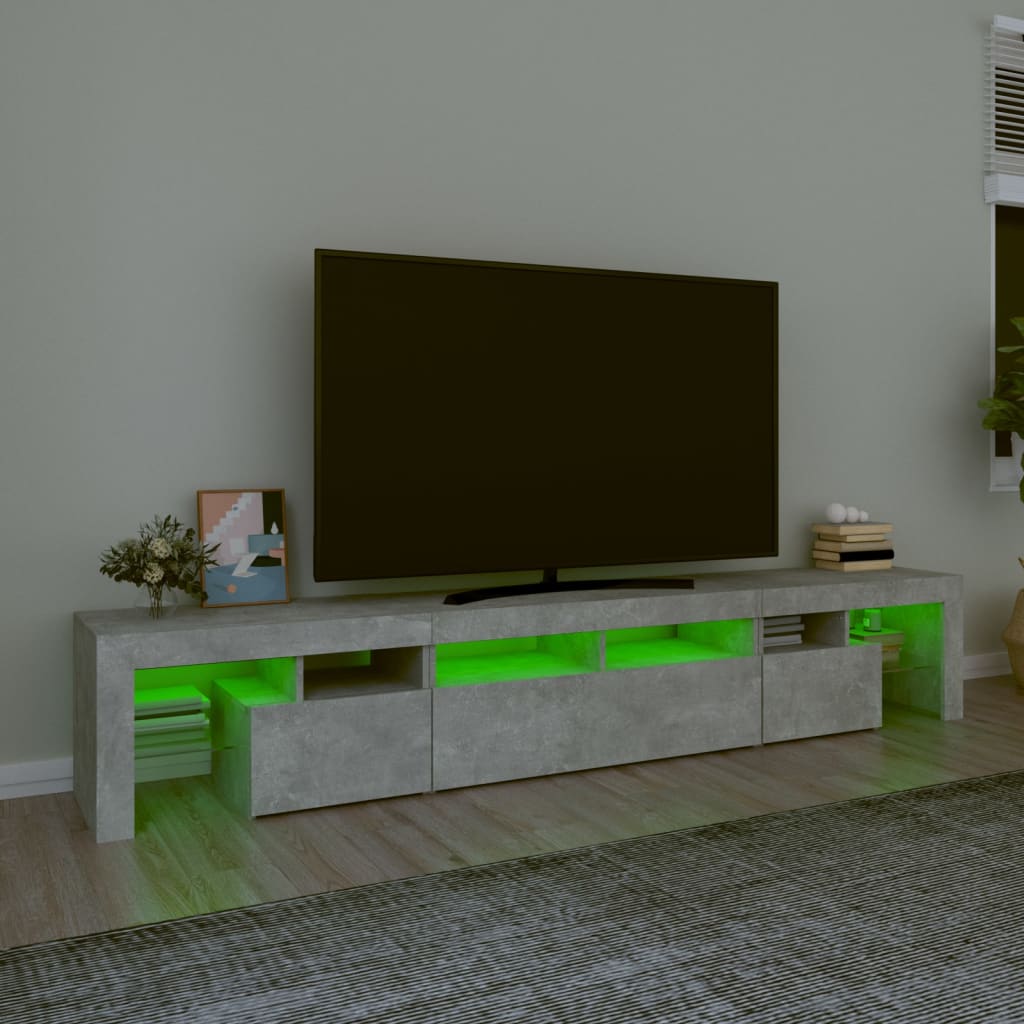 vidaXL Comodă TV cu lumini LED, gri beton, 230x36,5x40cm