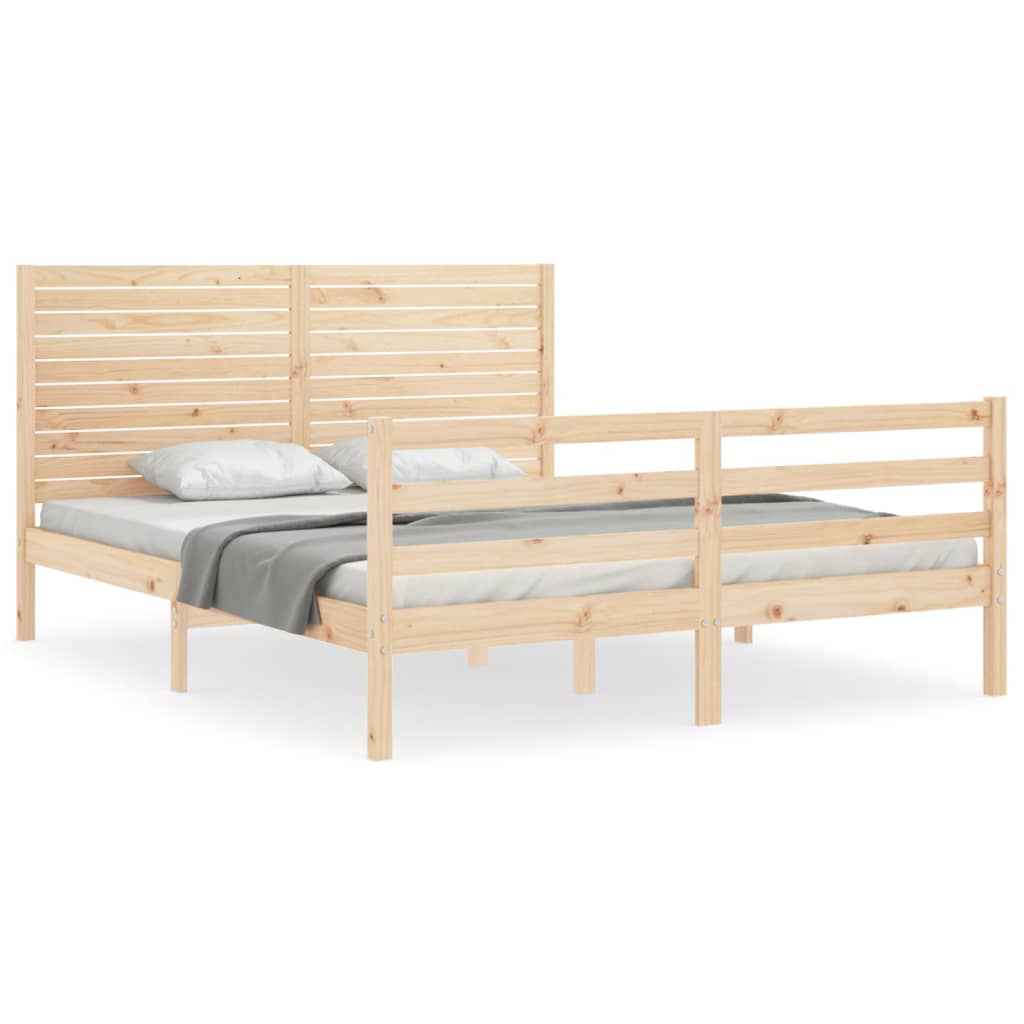 vidaXL Cadru de pat cu tăblie, king size, lemn masiv
