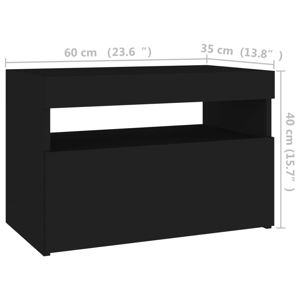 vidaXL Noptieră cu lumini LED, negru, 60x35x40 cm, lemn prelucrat