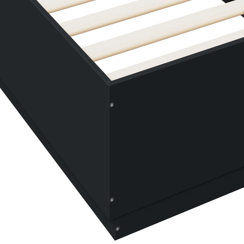 vidaXL Cadru de pat cu lumini LED, negru, 90x200 cm, lemn prelucrat