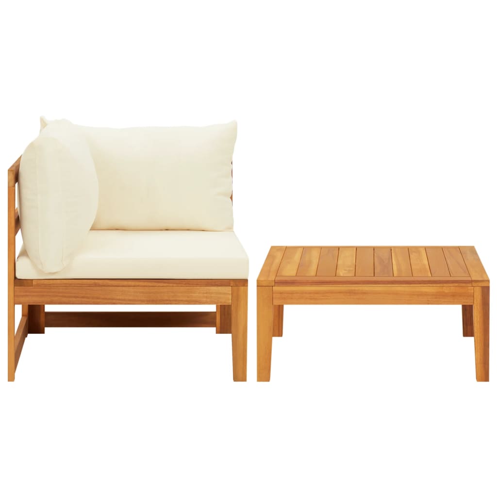vidaXL Set mobilier grădină perne alb/crem, 2 piese, lemn masiv acacia