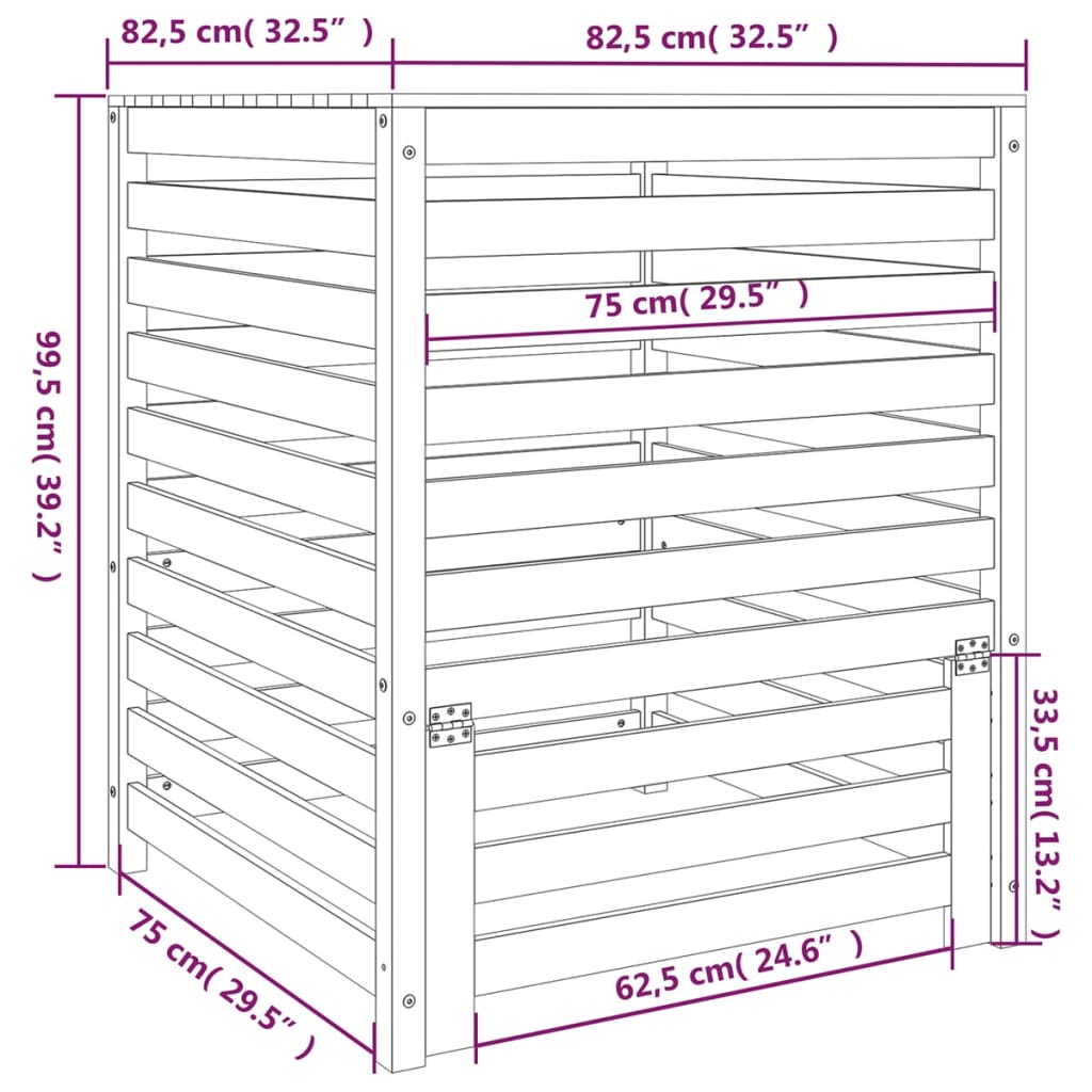 vidaXL Compostor, gri, 82,5x82,5x99,5 cm, lemn masiv de pin