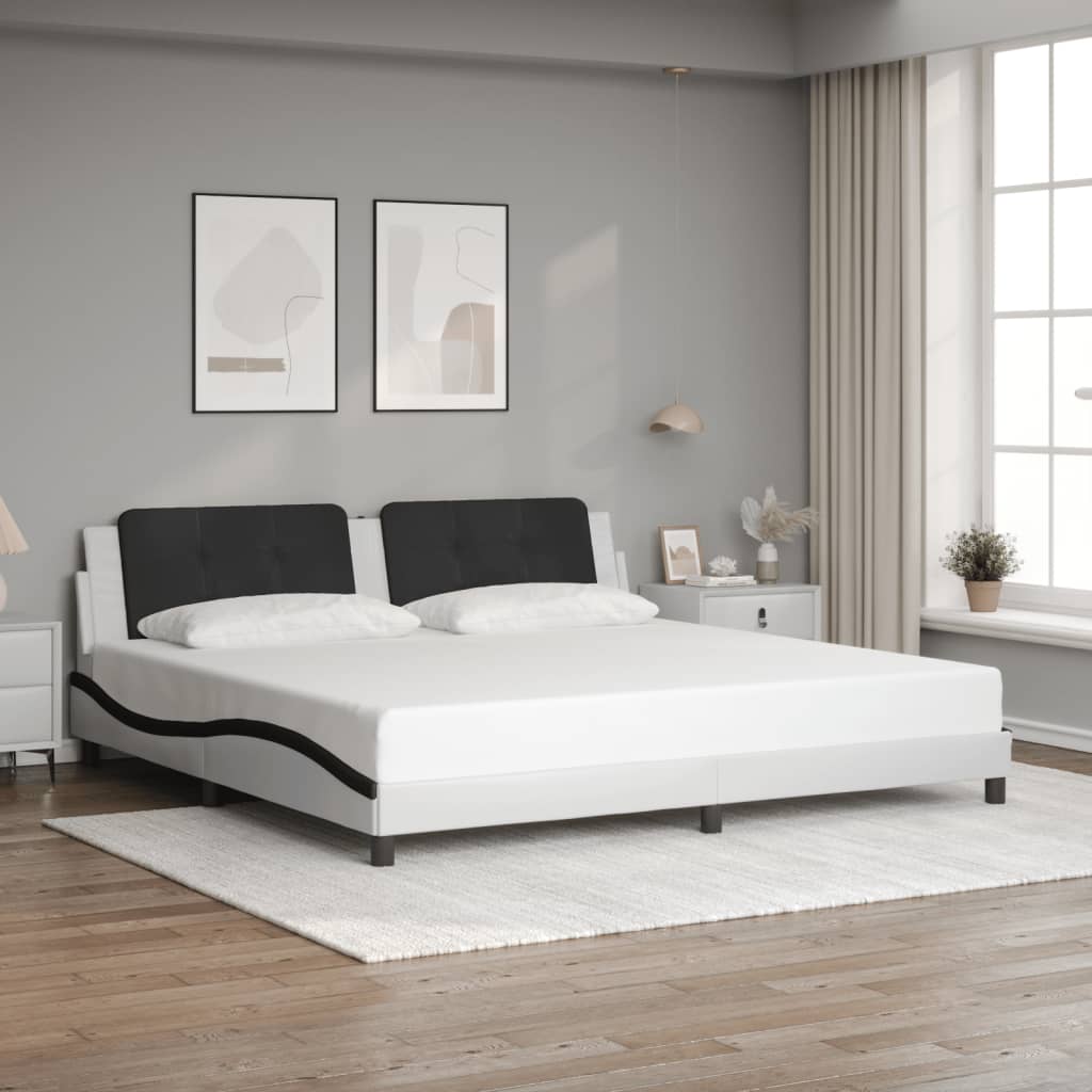 vidaXL Cadru de pat cu lumini LED alb/negru 200x200 cm piele ecologică