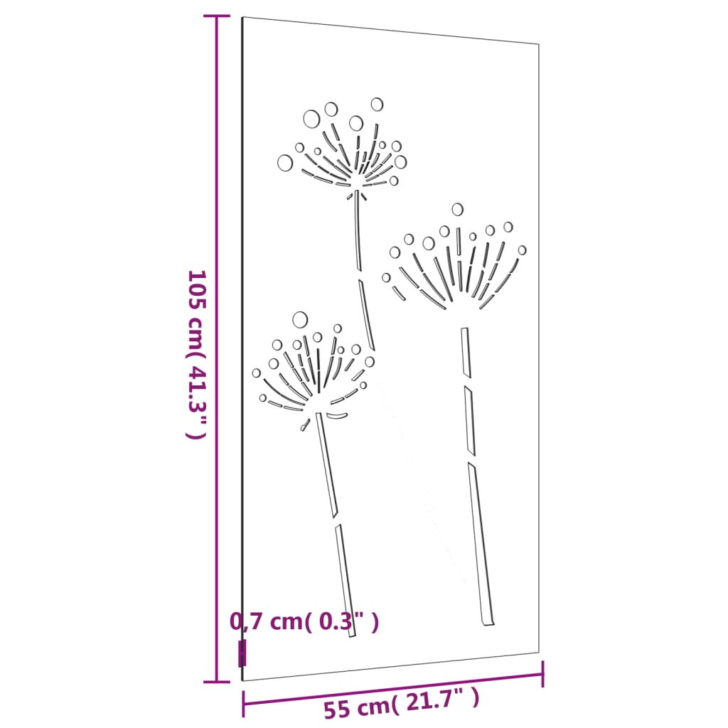 vidaXL Decor perete de grădină 105x55 cm design flori oțel Corten