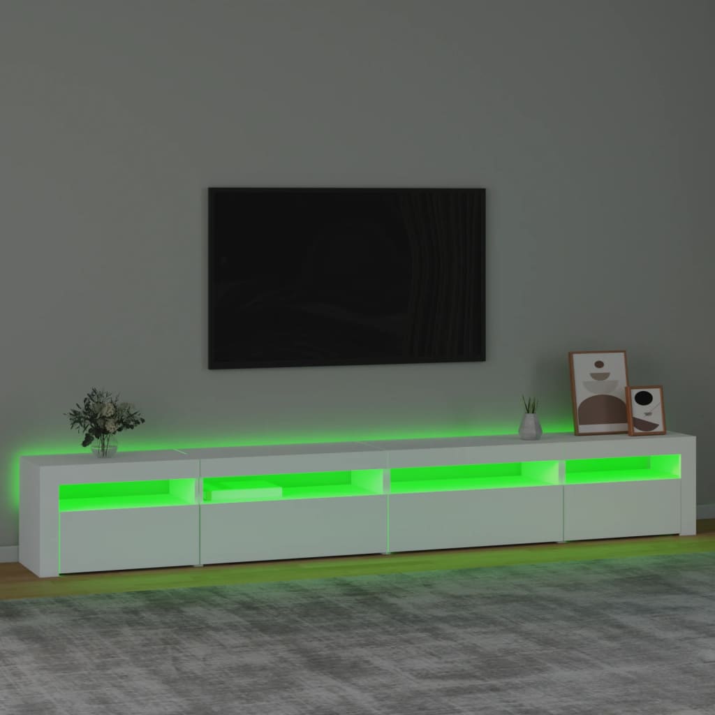 vidaXL Comodă TV cu lumini LED, alb, 270x35x40 cm