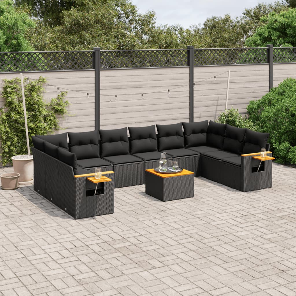 vidaXL Set canapele de grădină cu perne, 11 piese, negru, poliratan
