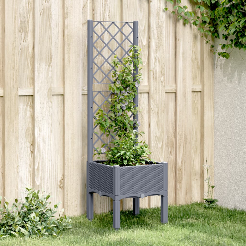 vidaXL Jardinieră de grădină cu spalier, gri, 40x40x142 cm, PP