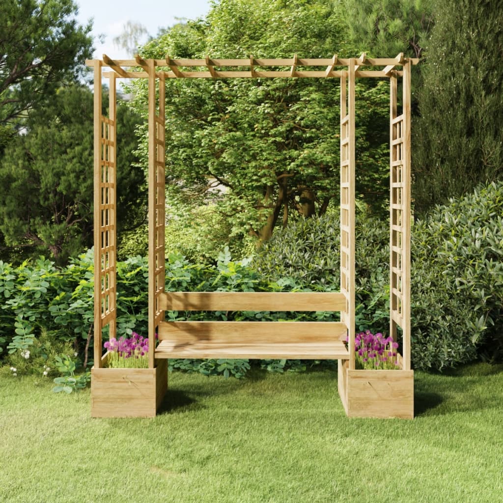vidaXL Pergolă de grădină cu bancă și jardiniere lemn masiv pin tratat
