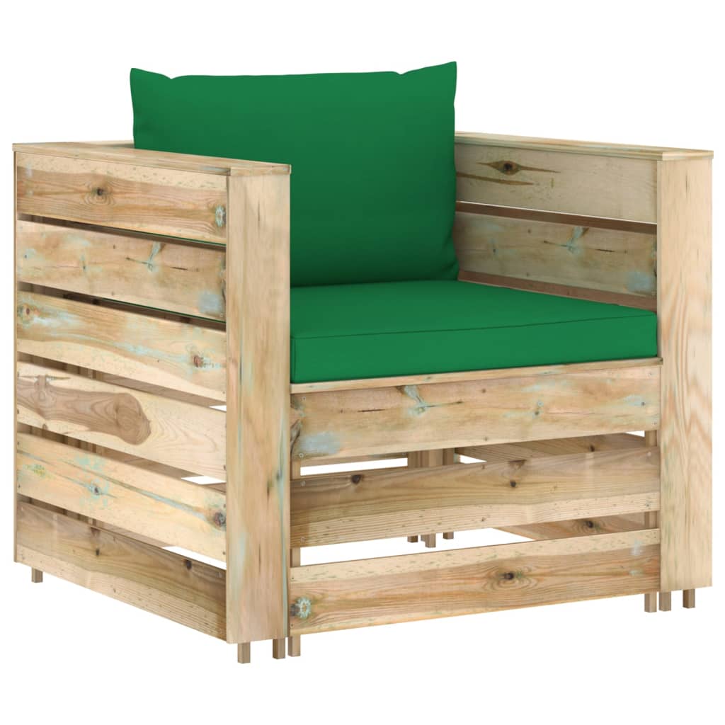 vidaXL Set mobilier de grădină cu perne, 6 piese, lemn tratat verde