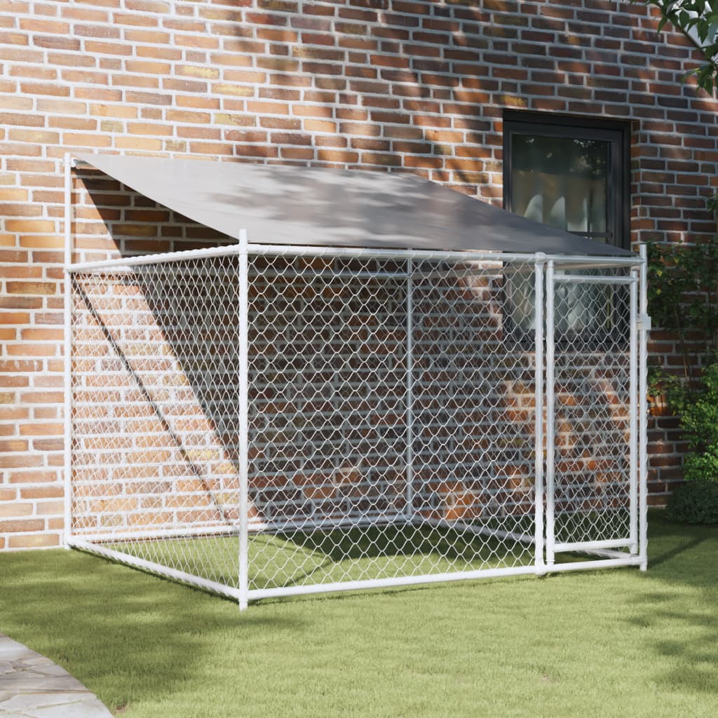 vidaXL Cușcă de câini cu acoperiș și ușă gri, 2x2x2 m, oțel galvanizat