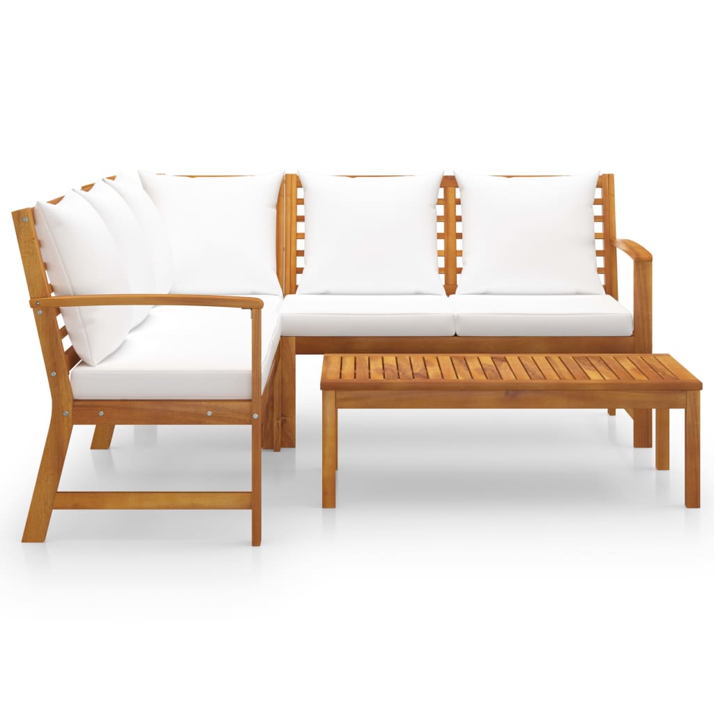 vidaXL Set mobilier de grădină cu perne crem, 4 piese, lemn de acacia