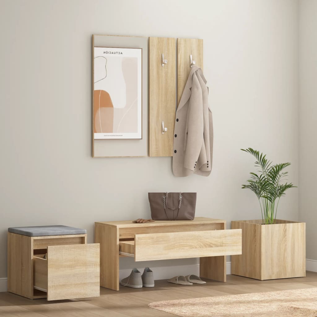 vidaXL Set de mobilier pentru hol, stejar sonoma, lemn prelucrat