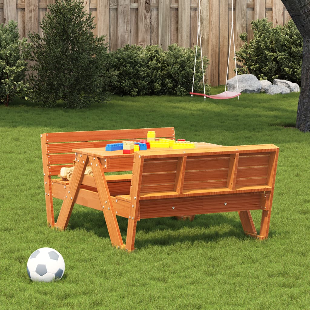vidaXL Masă de picnic pentru copii, maro, 88x122x58 cm, lemn masiv pin