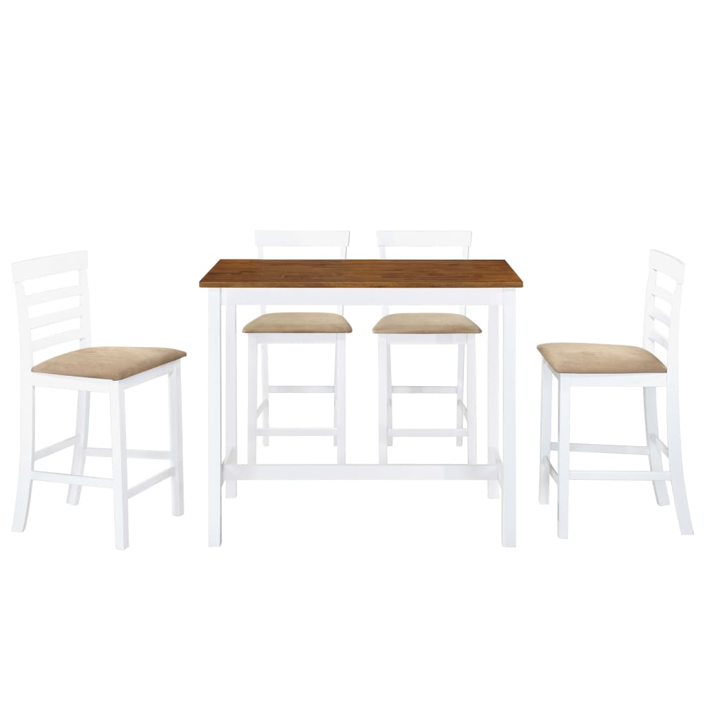 vidaXL Set masă și scaune de bar, 5 piese, lemn masiv, maro și alb