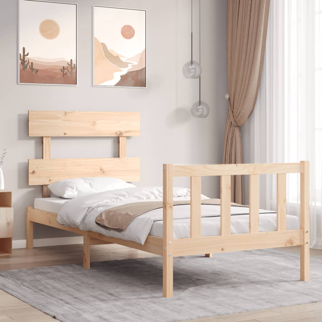 vidaXL Cadru de pat cu tăblie single mic, lemn masiv
