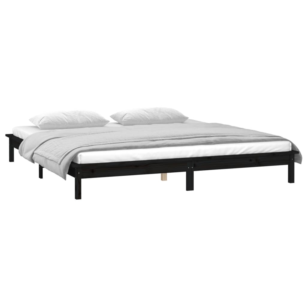 vidaXL Cadru pat LED King Size, negru, 150x200 cm, lemn masiv
