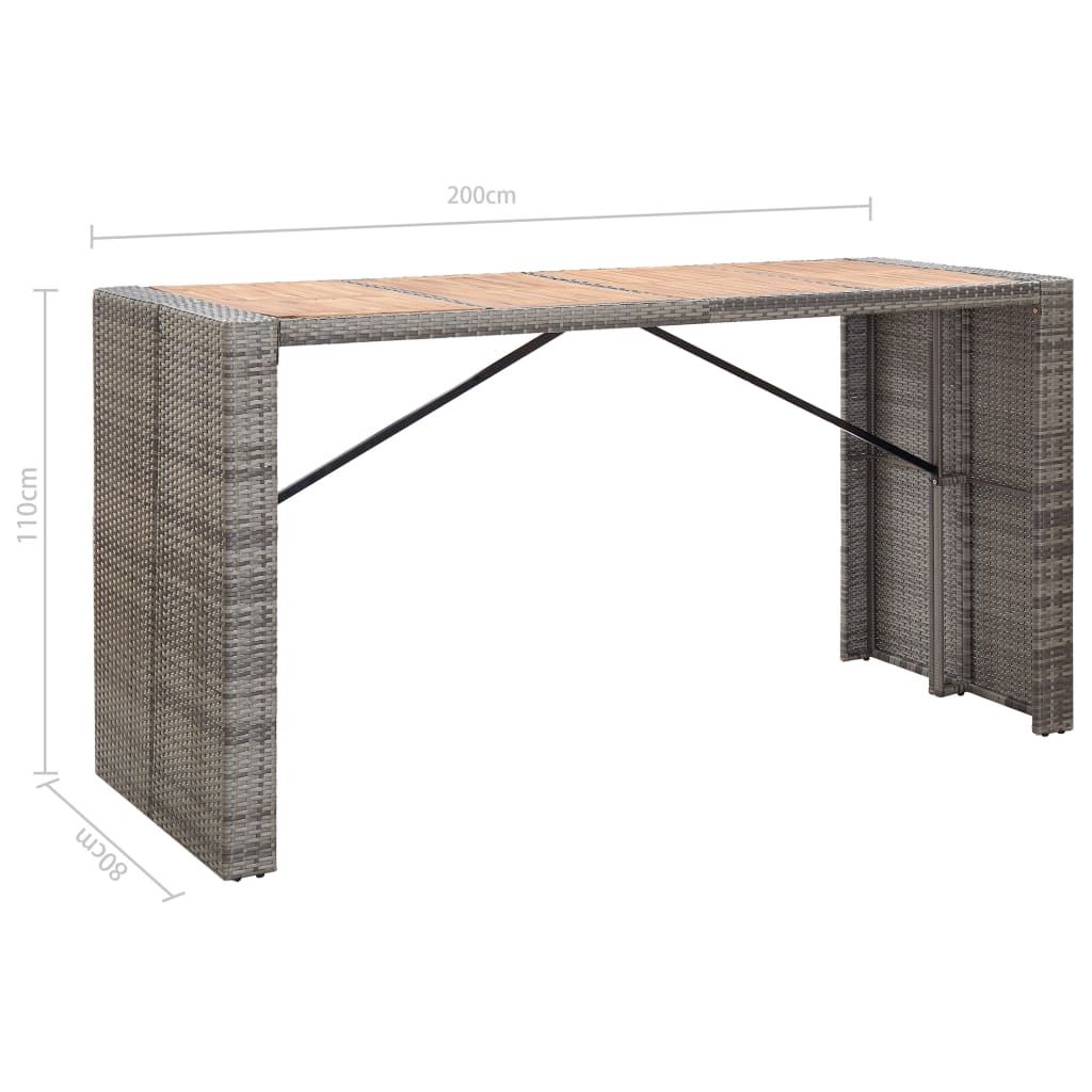 vidaXL Set mobilier bar exterior 9 piese gri poliratan și lemn acacia